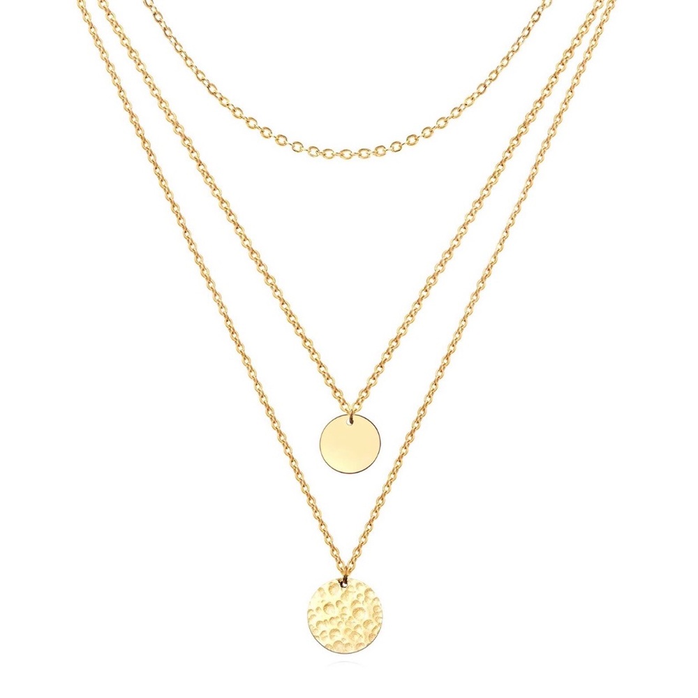18k Gold Plated Stainless Steel Waterproof, Layered Disc Pendant Necklace